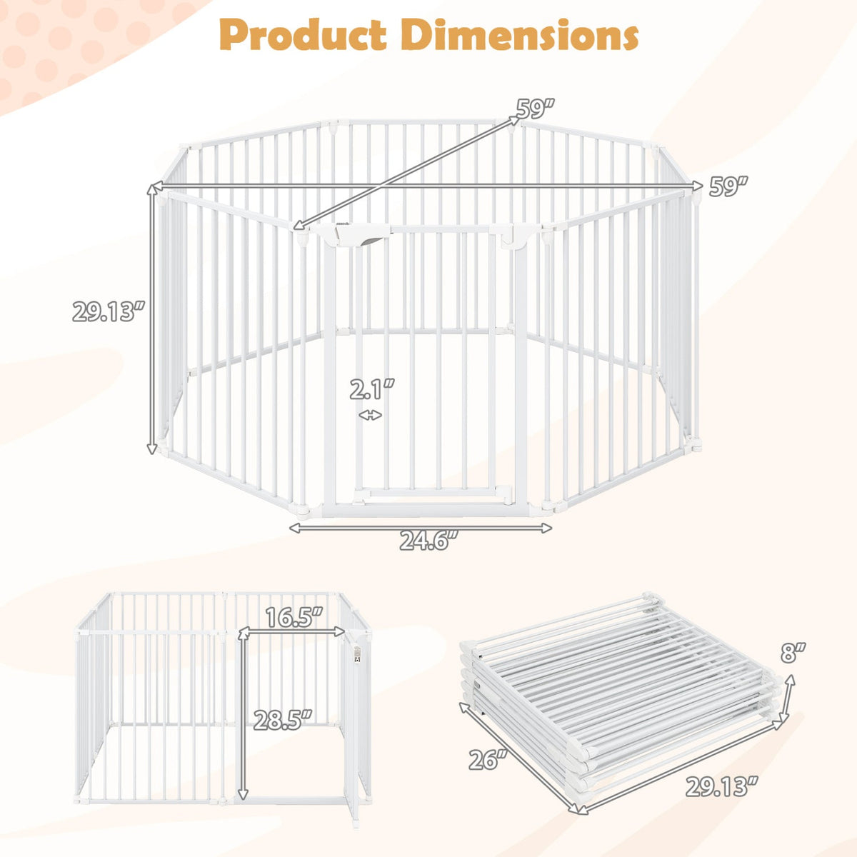 8-Panel Extra Wide Baby Gate Adjustable Pet Safety Fence with Auto-close Door