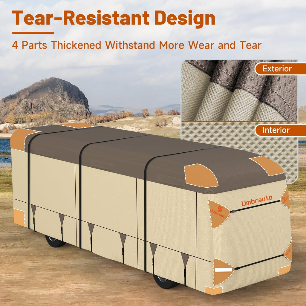 Umbrauto Class A RV Cover Upgraded Heavy Duty 7 Layers Top Windproof Breathable
