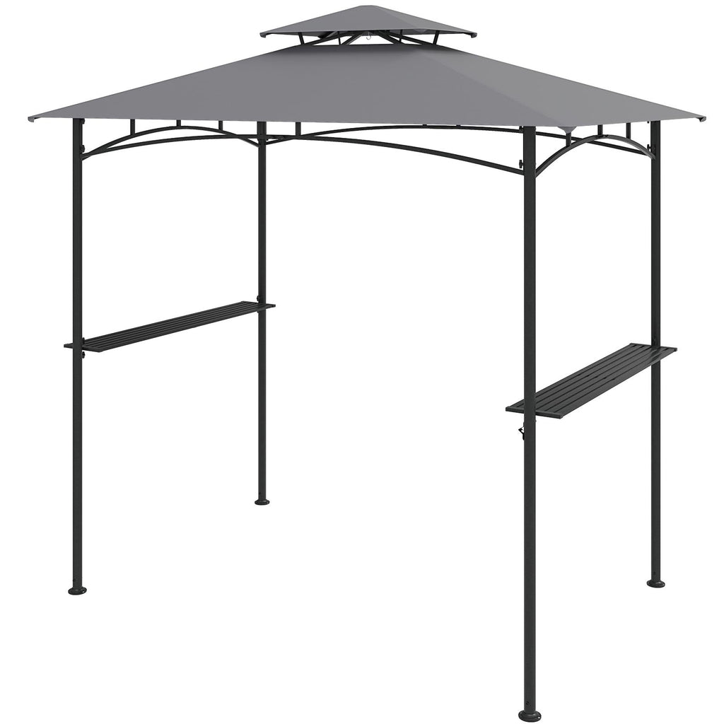 8 x 5 Feet Grill Gazebo with 2 Shelves 6 Hooks and Metal Frame-Gray