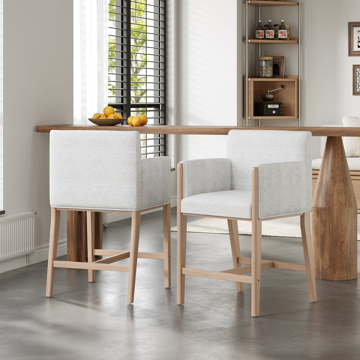 24'' Seat Height Upholstered Counter Stools with Arms