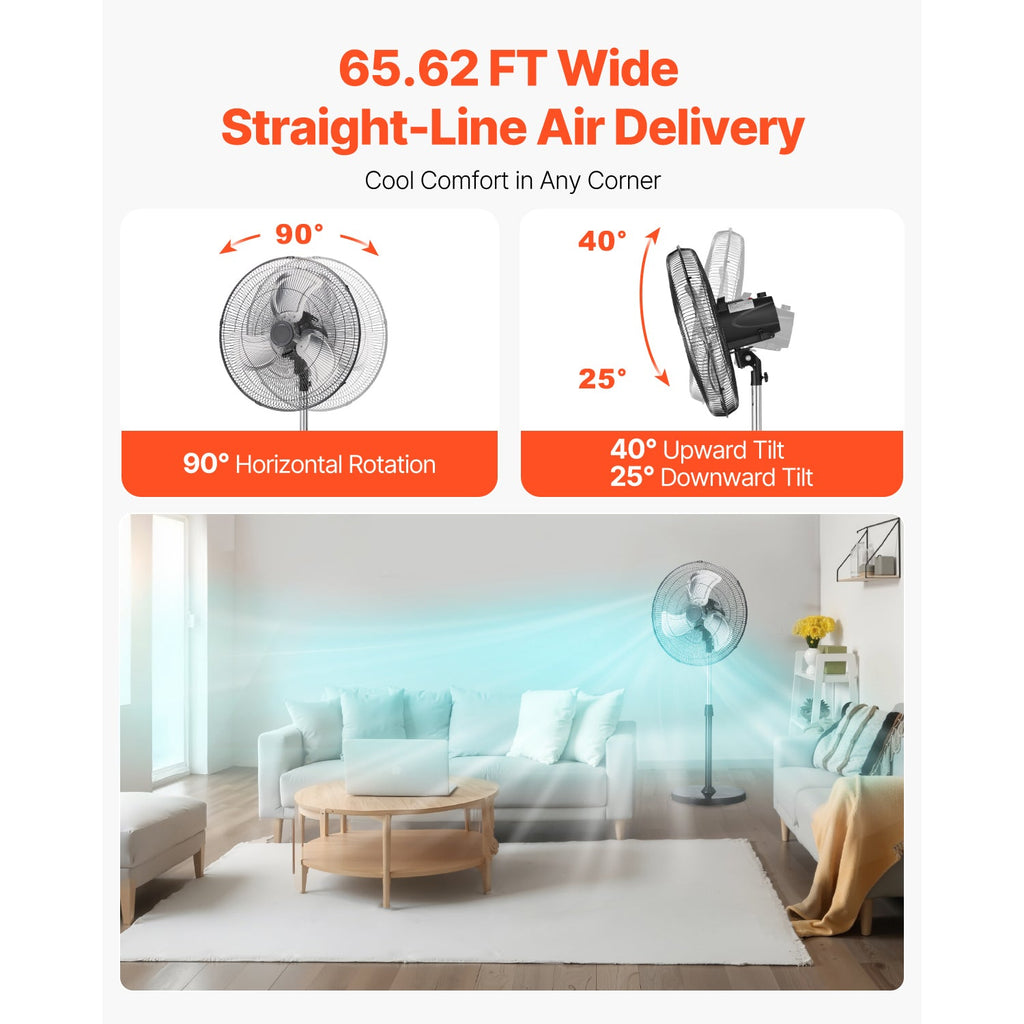 18" Pedestal Fan 3-Speed Oscillating Fan with Adjustable Height