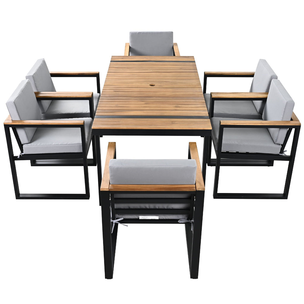 7 Pieces Dining Set Table And Chair Set With And Removable Cushions For Patio