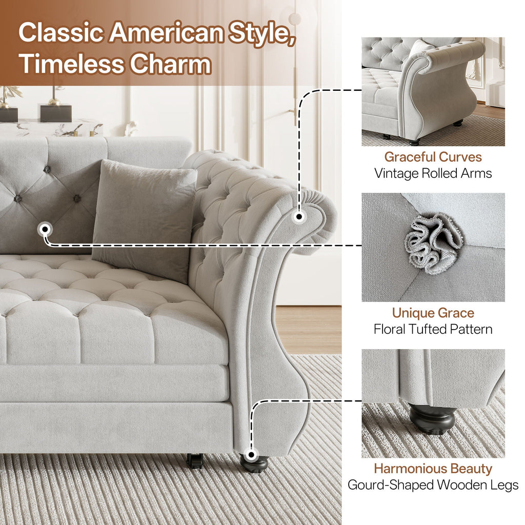 Oversized Chesterfield Pull Out Sofa Bed with Flower Tufting