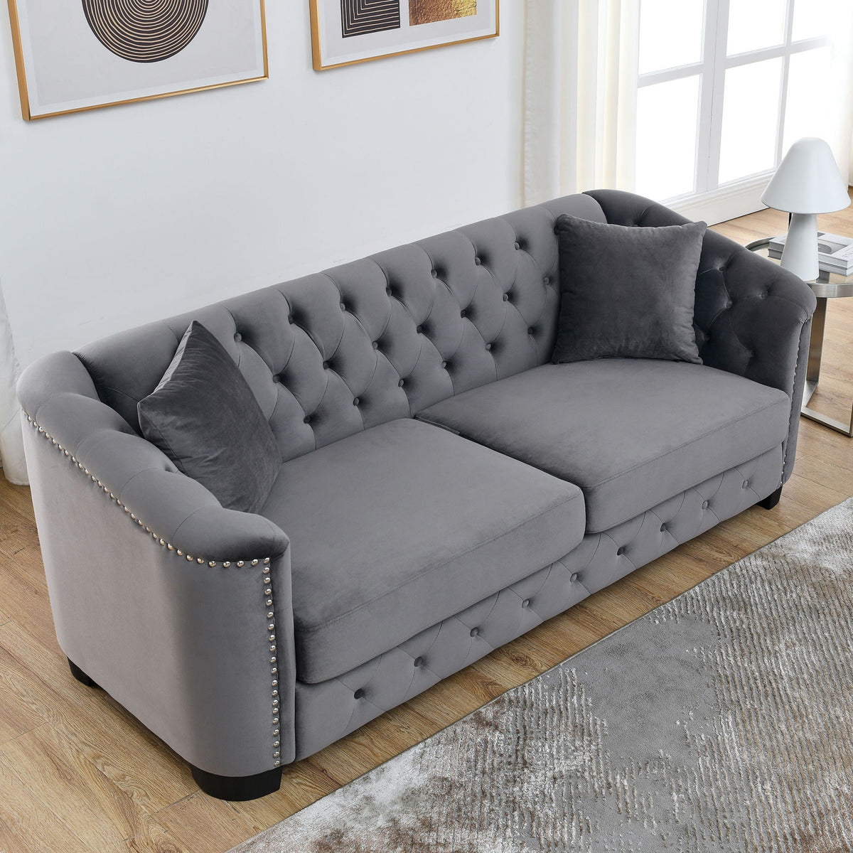 Modern Chesterfield Sofa With Tufted Backrest