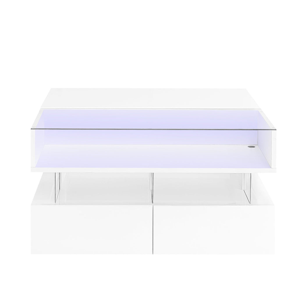 Lift Top Coffee Table With 2 Drawers, Hidden Space And LED Lights