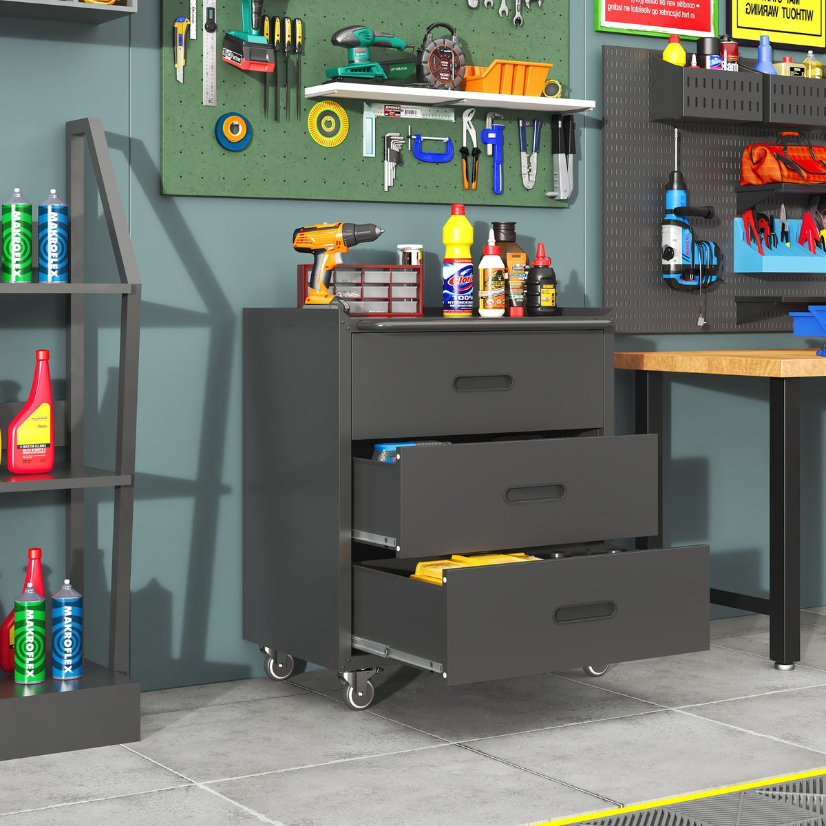 Heavy Duty Metal Storage Cabinet With Wheels 3 Drawer Tool Cabinet