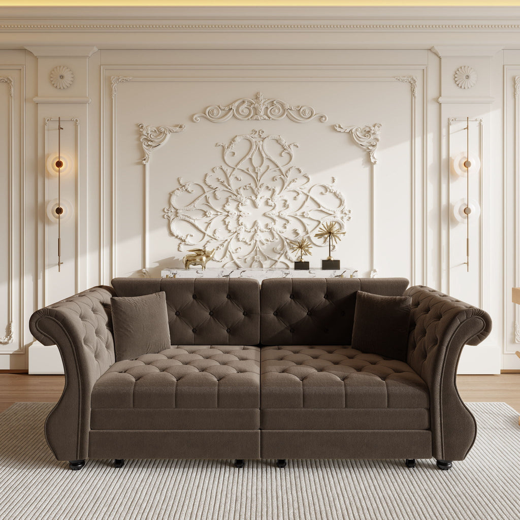 Oversized Chesterfield Pull Out Sofa Bed with Flower Tufting