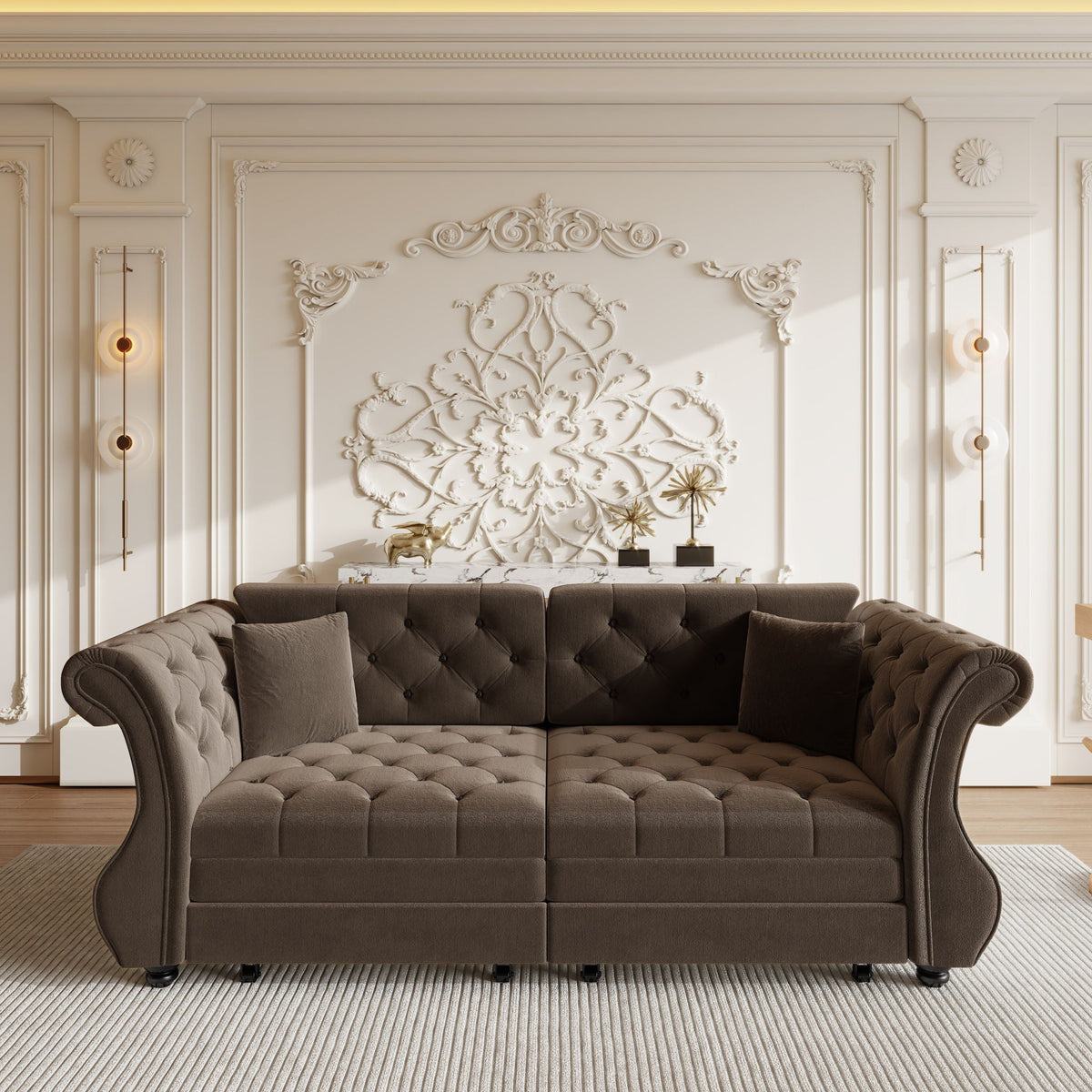 Oversized Chesterfield Pull Out Sofa Bed with Flower Tufting
