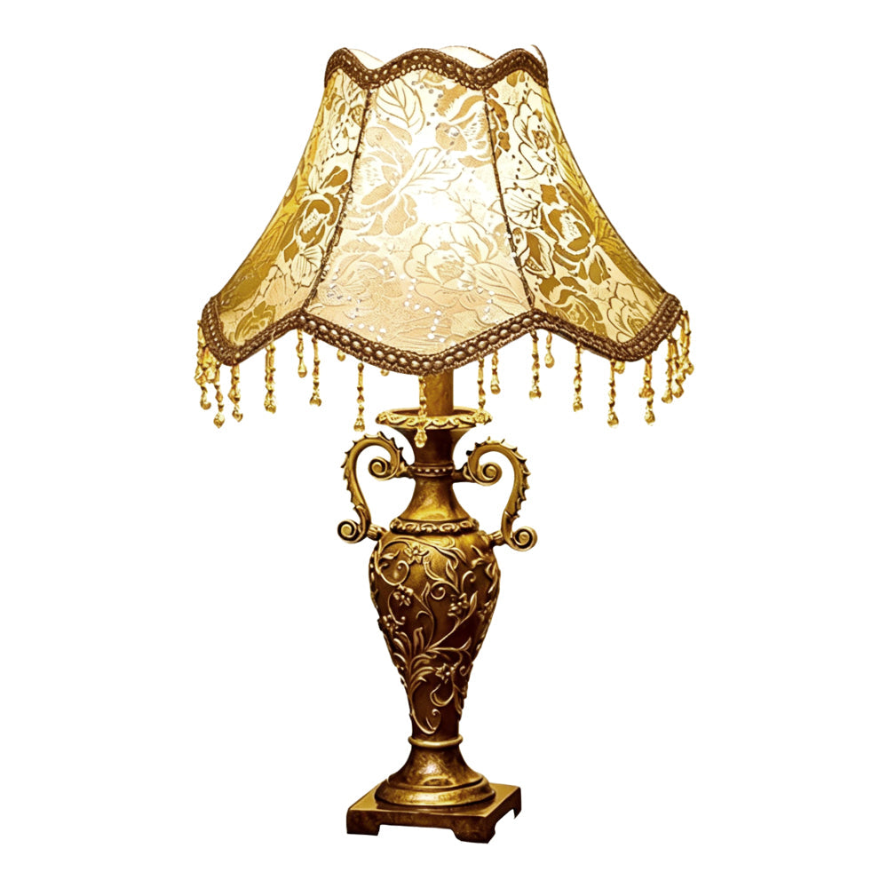 Antique Brass Table Lamp – Floral Fabric Drum Shade