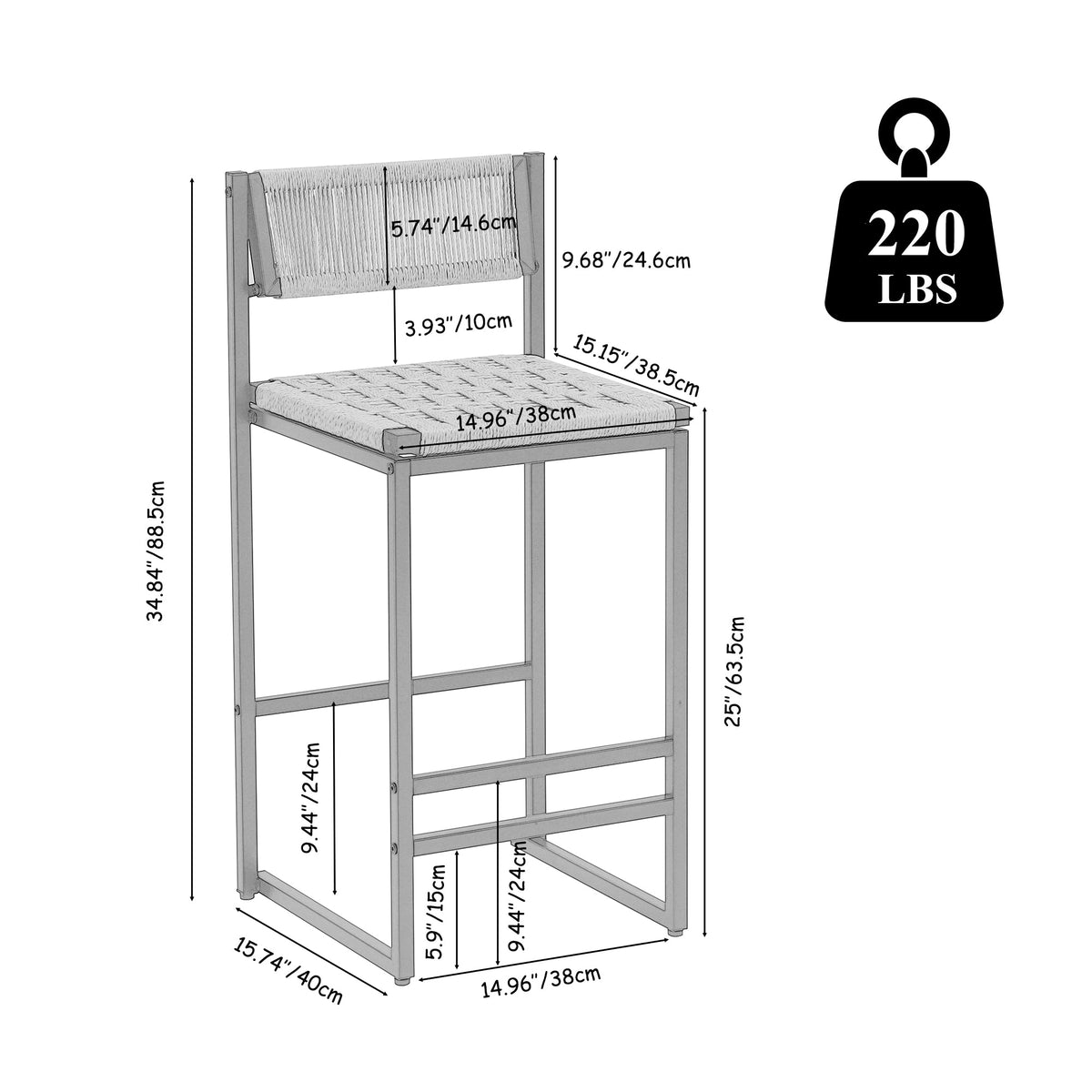 Kitchen Bar Stools with Footrest Set of 2