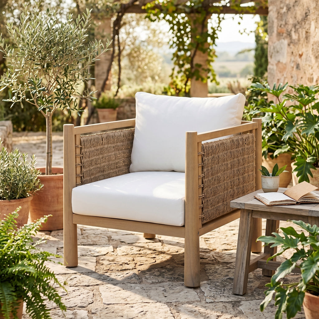 Outdoor Acacia Wood Patio Chair with Cushions - Light Brown