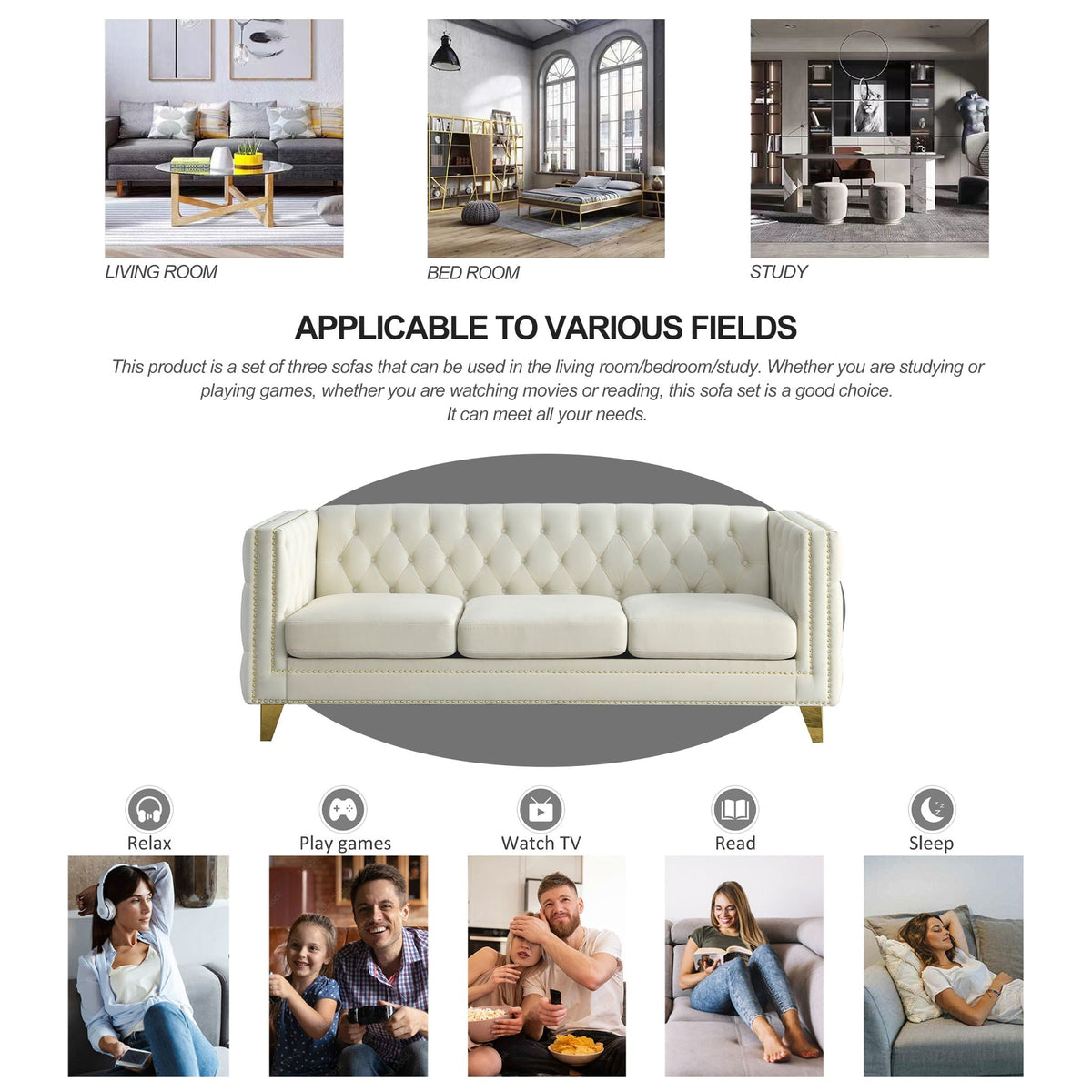 Upholstered Couch Sofa With Button Tufting