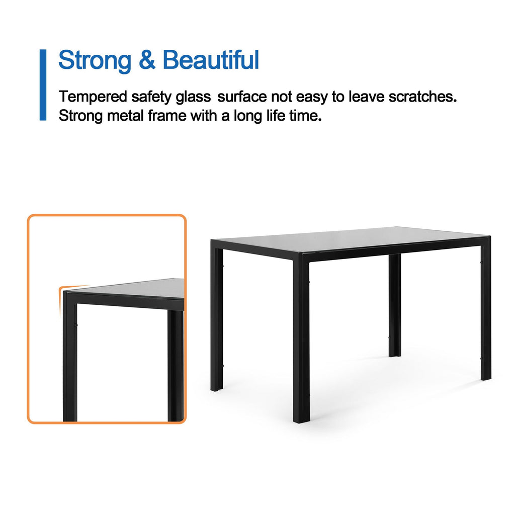 5 Pieces Dining Set, Tempered Glass Dining Table, 4 Faux Leather Chairs - Black
