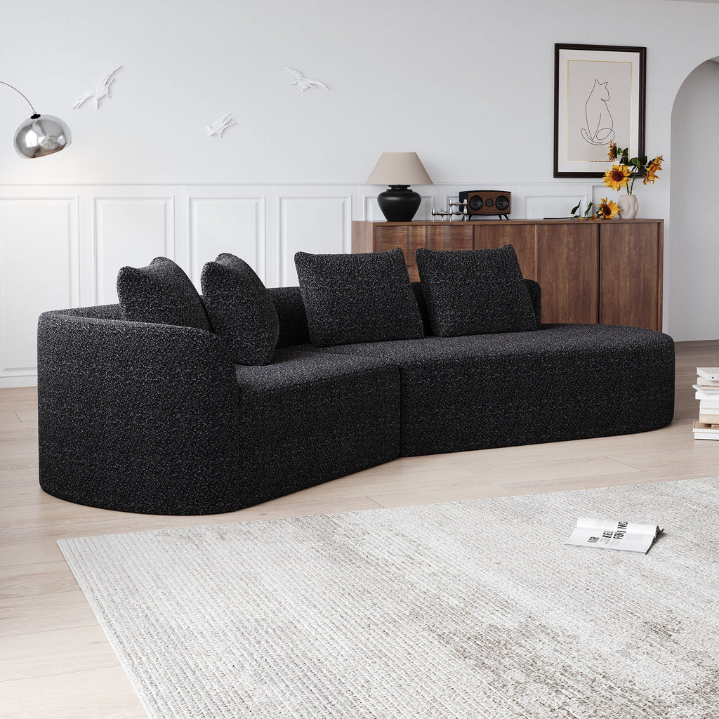 Oversized Sectional Sofa, 4 Seater Extra Deep, Wide Curved Couch With 4 Throw Pillows