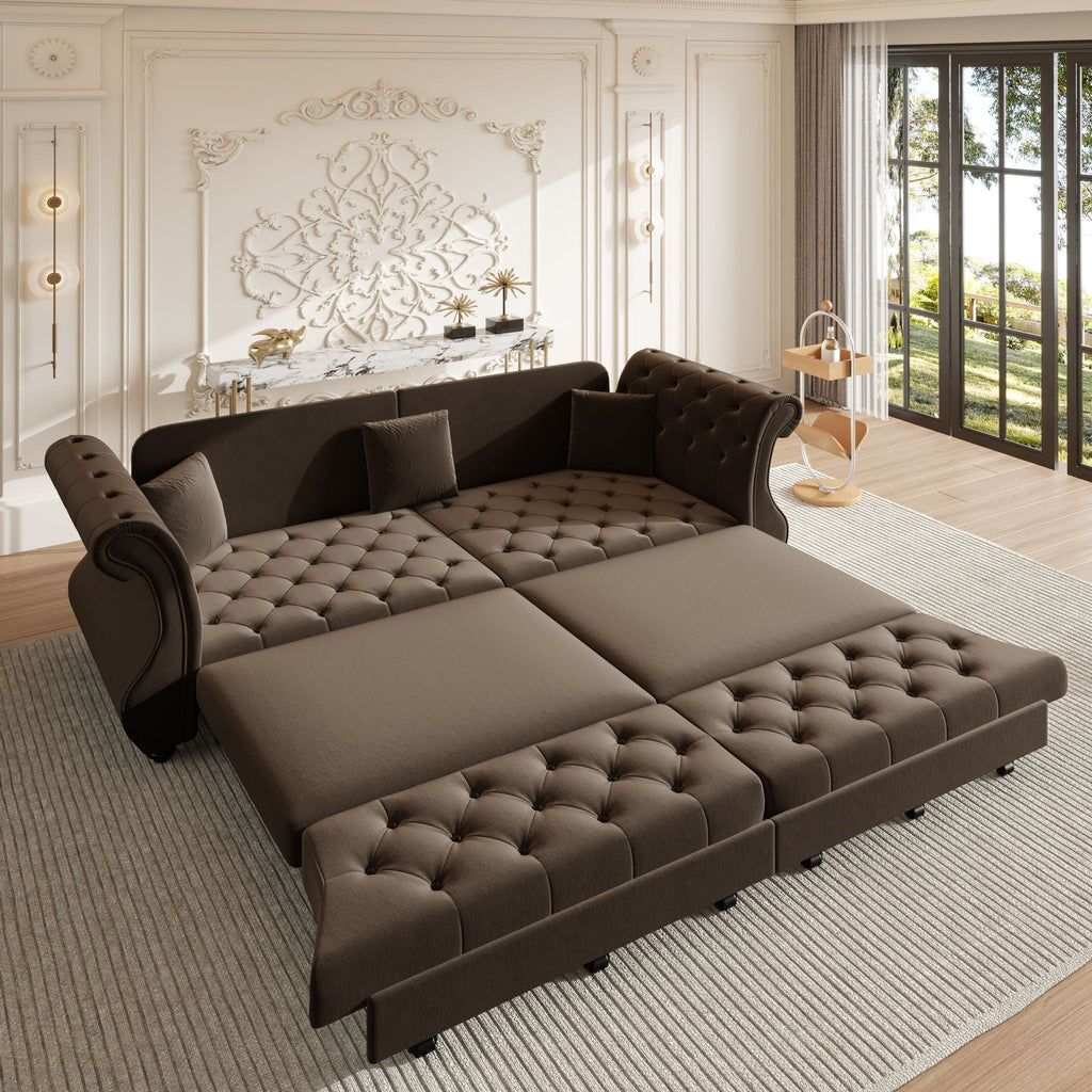 Oversized Chesterfield Pull Out Sofa Bed with Flower Tufting