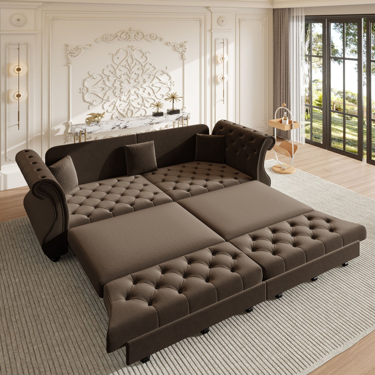 Oversized Chesterfield Pull Out Sofa Bed with Flower Tufting