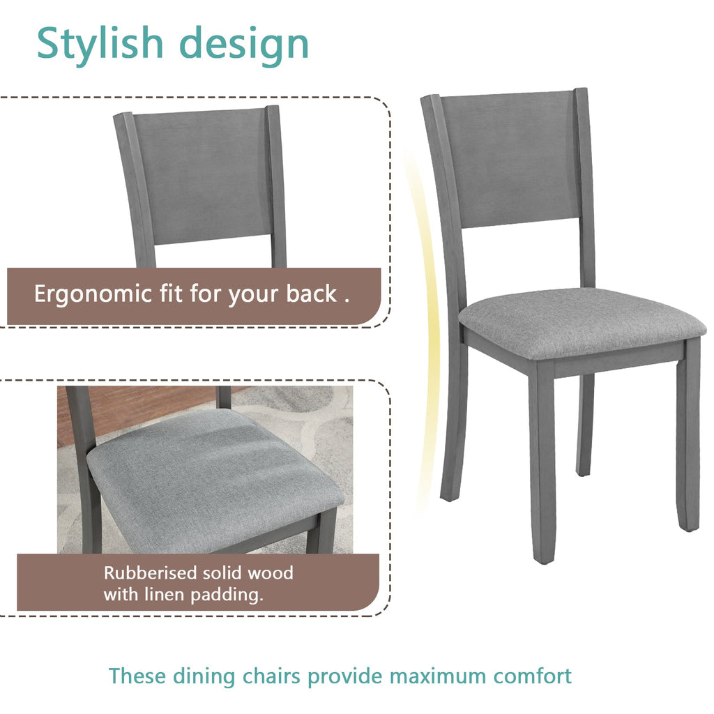 5 Piece Modern Dining Set, Square Wooden Dining Table with 4 Upholstered Chairs