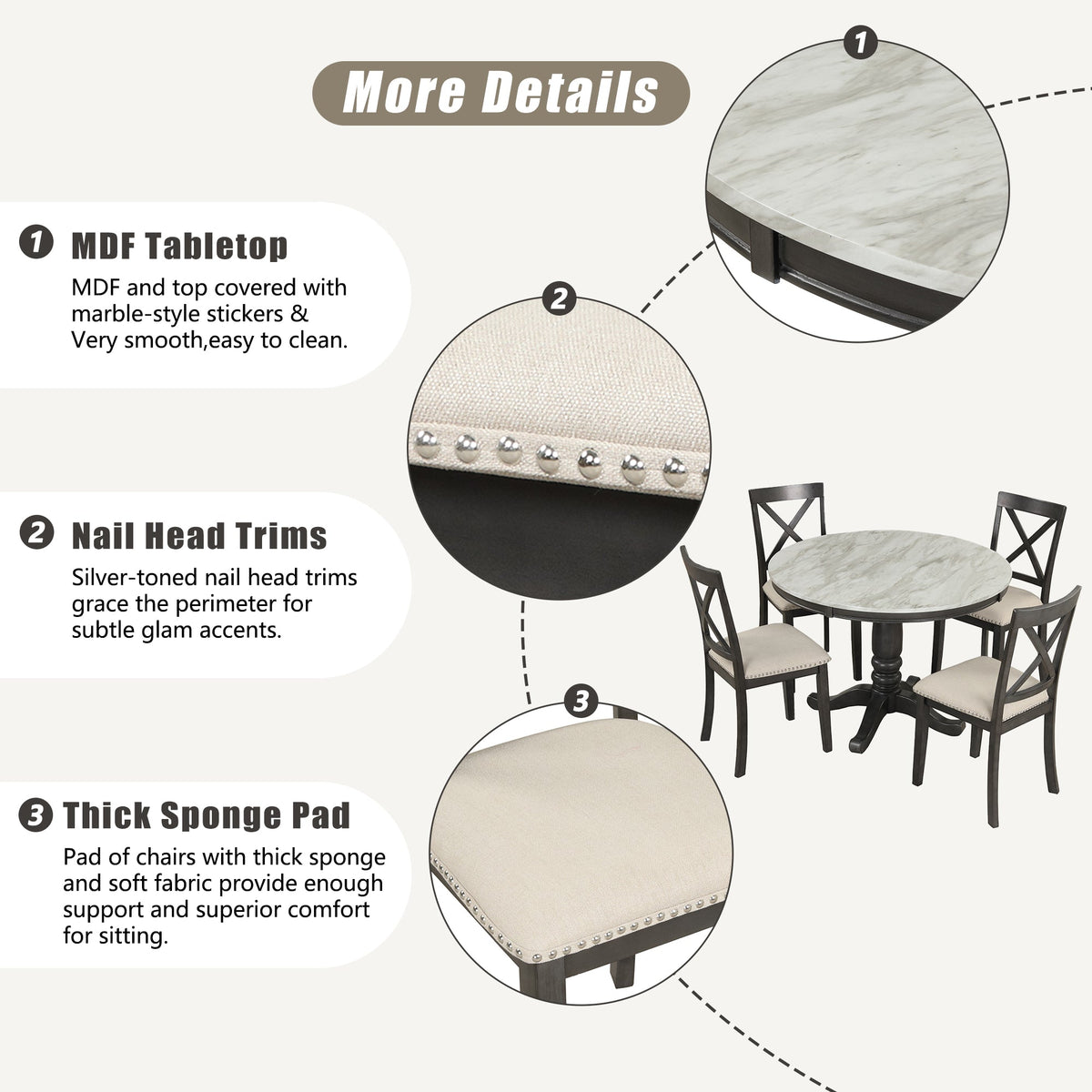 5 Pieces Dining Table and Chairs Set for 4