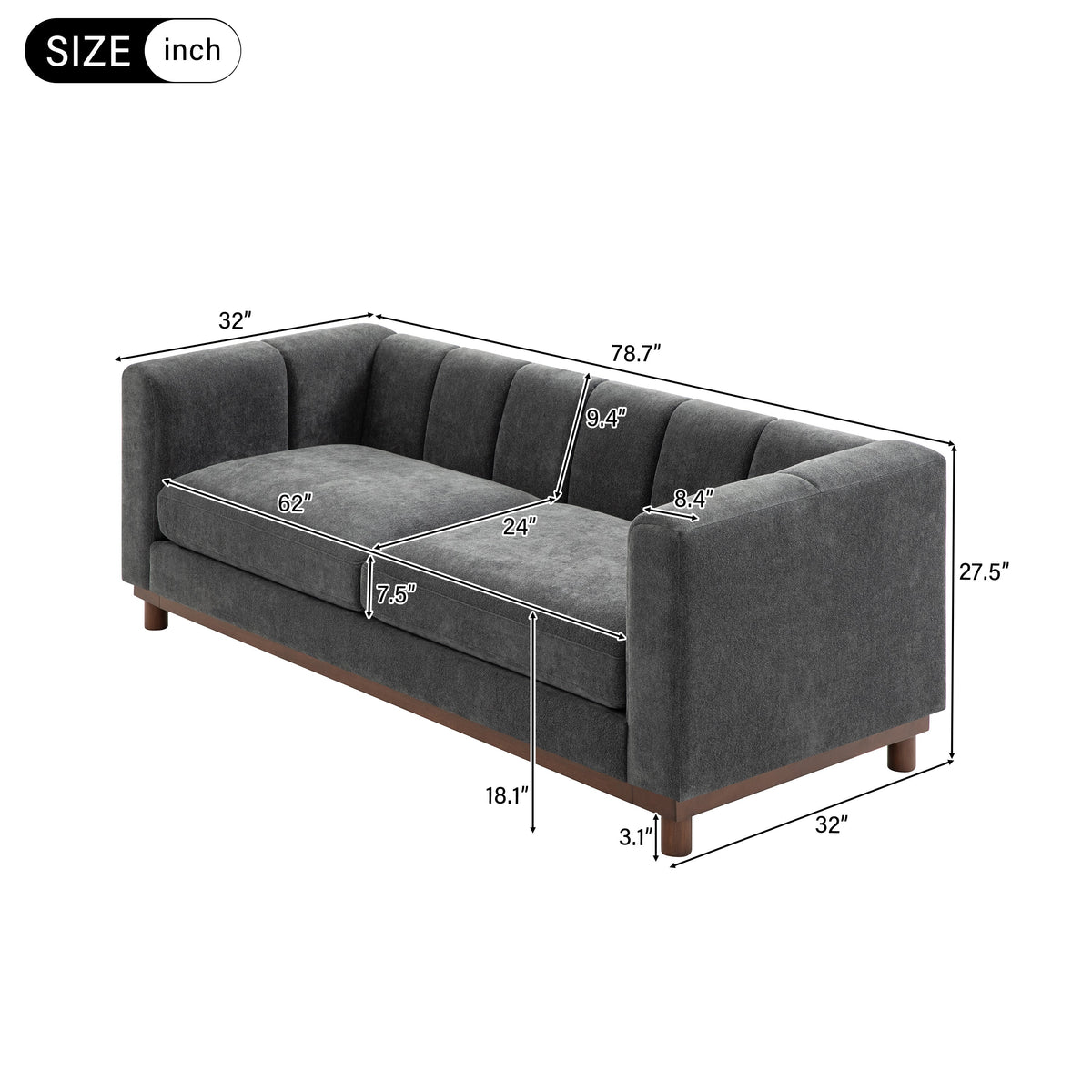 Modern Sofa Couch 78.7" Loveseat Sofa