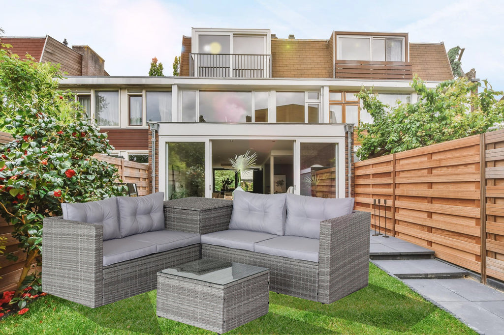 4 Piece Patio Sectional Wicker Rattan Sofa Set with Storage Box Grey