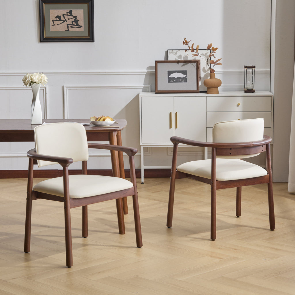 Dining Room Chairs, Set of 2 - Beige / Dark Walnut
