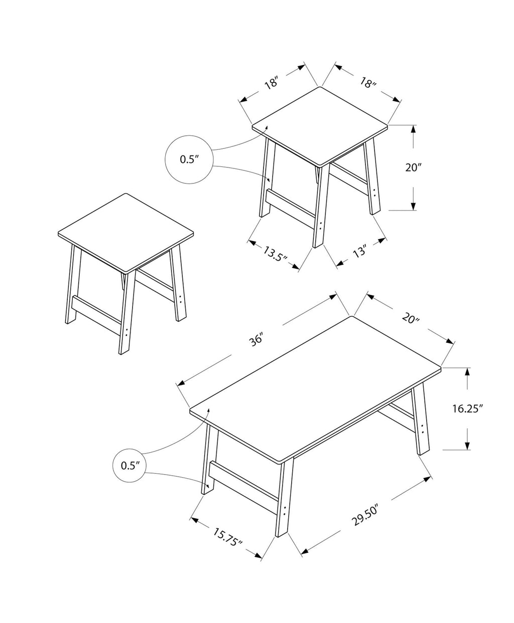 Transitional (Set of 3), Table Set, Coffee, End, Side