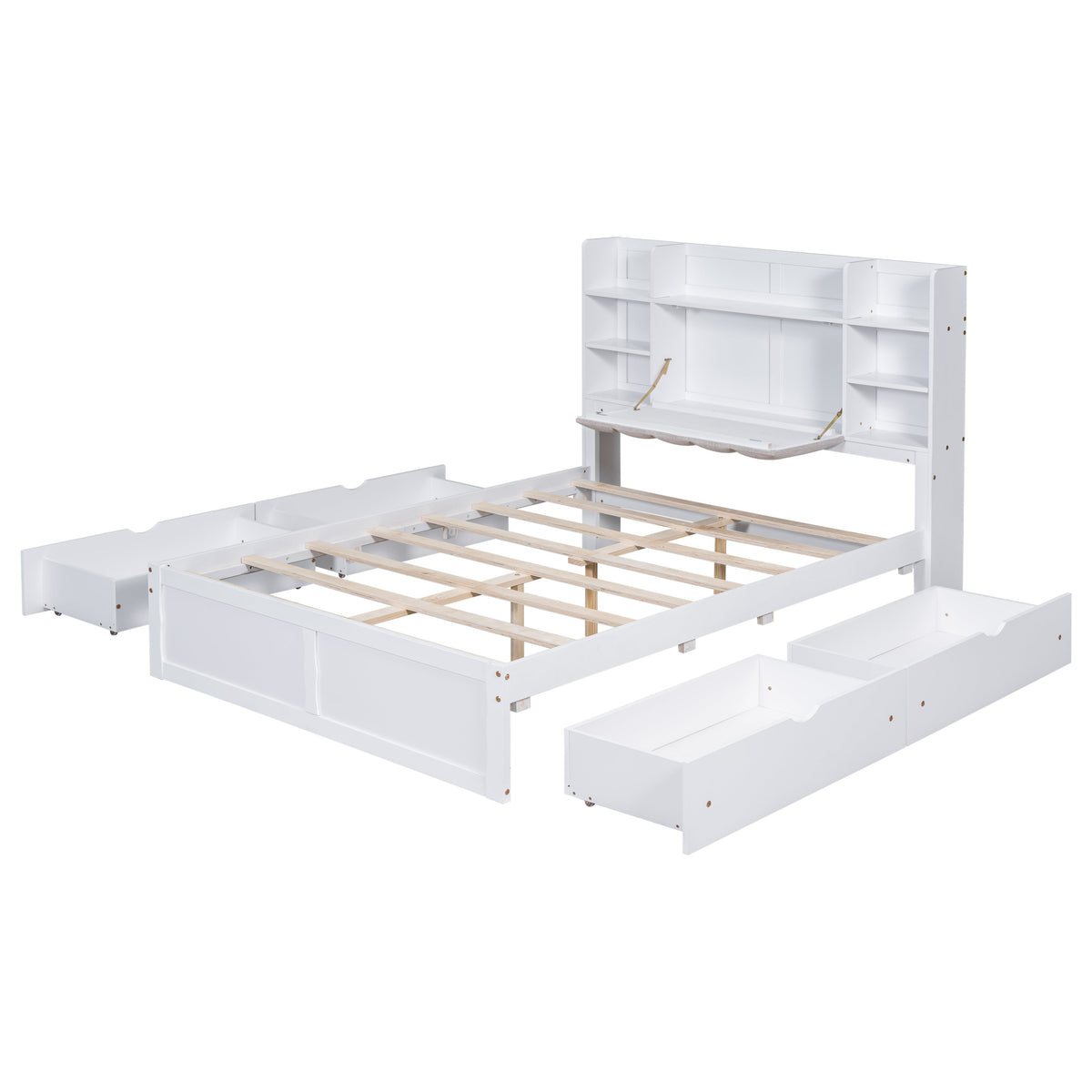 Multi-functional Full Size Bed Frame with 4 Under-bed Portable Storage Drawers