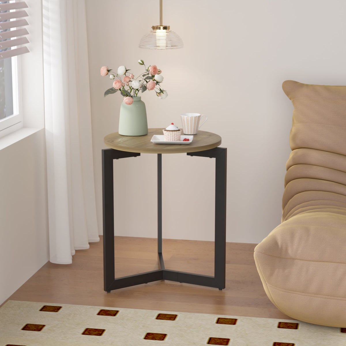 19.68''H Round Side Accent End Table with Sturdy Metal Frame