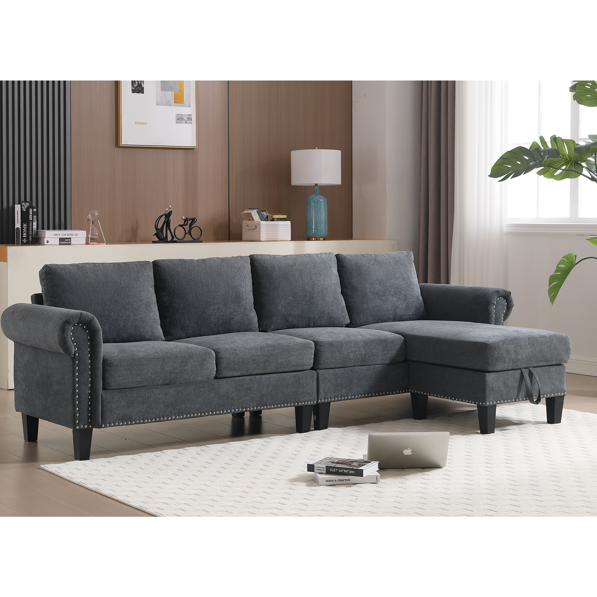 Convertible Sectional Sofa with Storage, L-shaped sofa Modern Linen Fabric