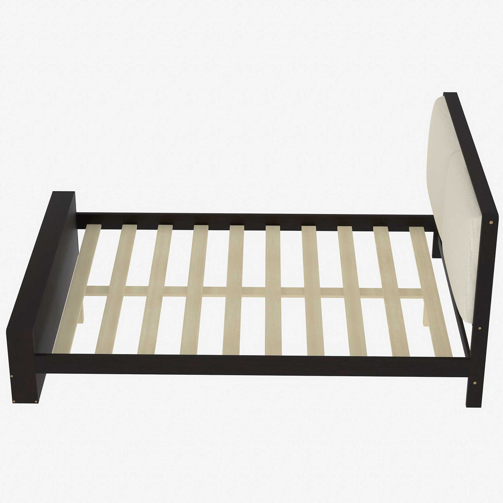 Queen Size Platform Bed Frame with Upholstery Headboard and Bookshelf