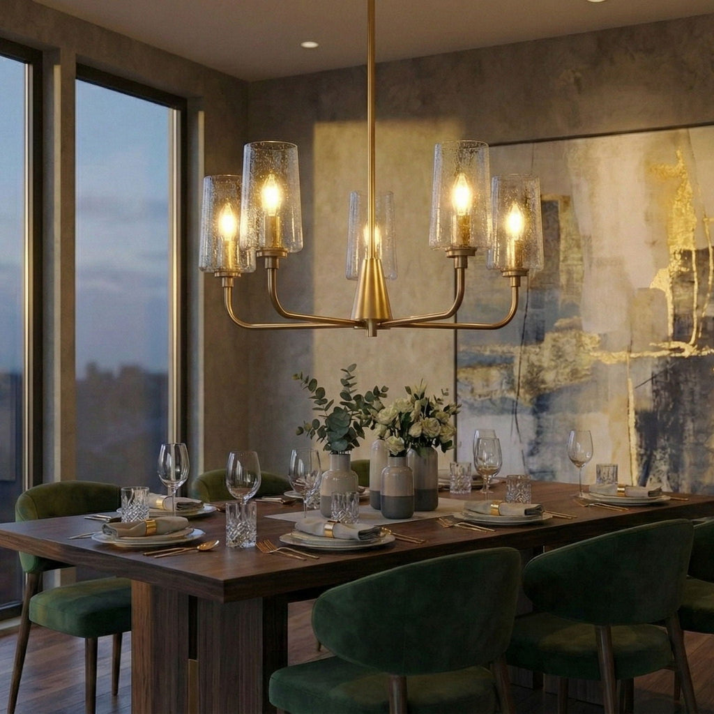 5 Lights Chandelier With Clear Seeded Satin - Antique Brass