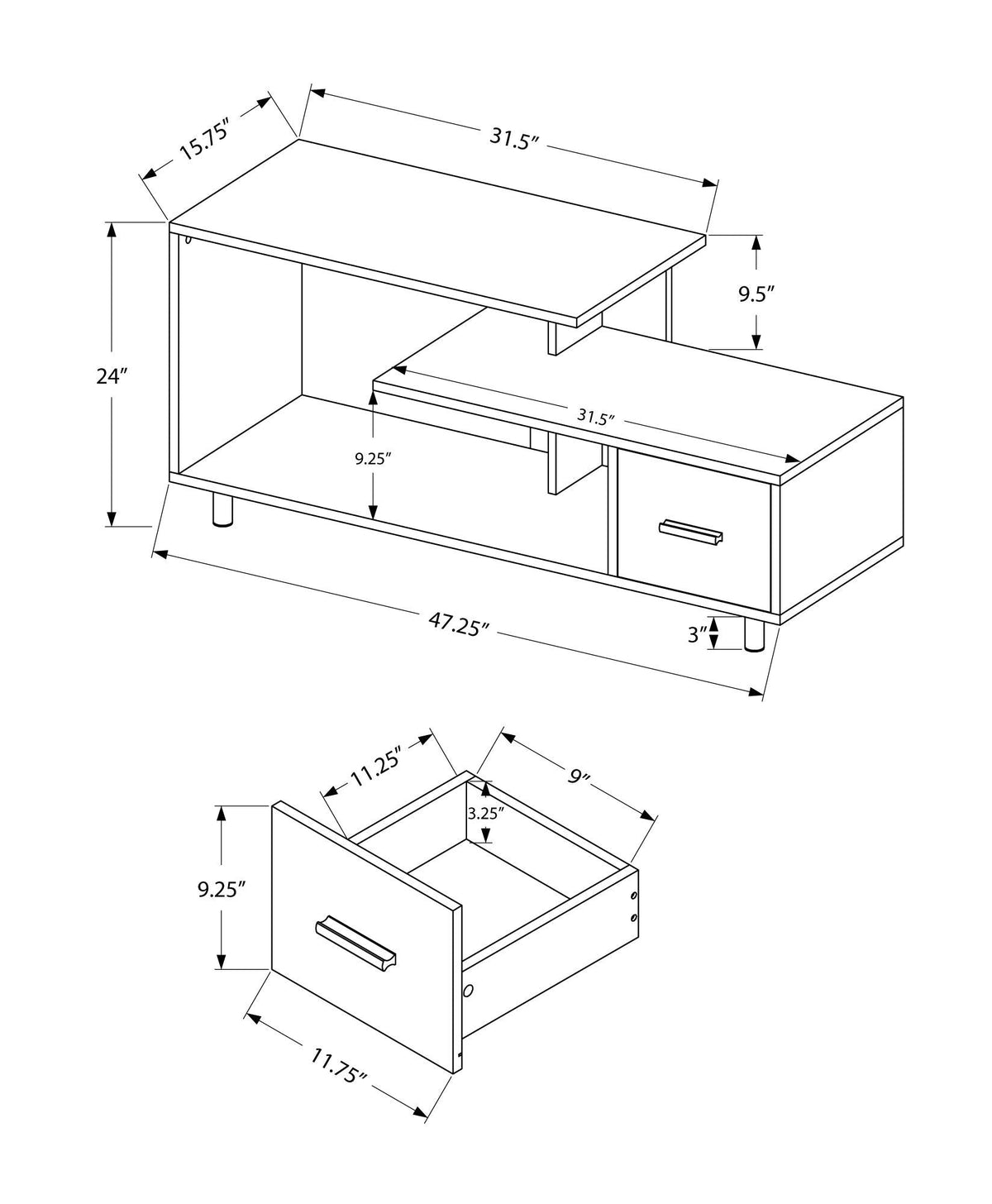 TV Stand, Console, Media Entertainment Center, Storage Drawer