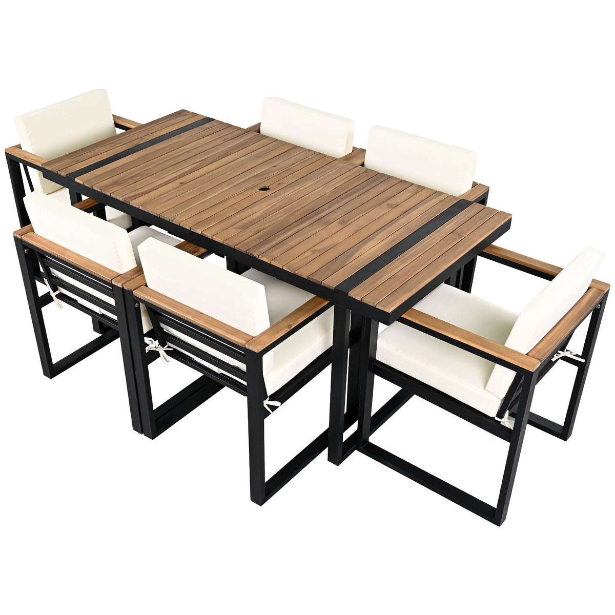 7 Pieces Dining Set Table And Chair Set With And Removable Cushions For Patio