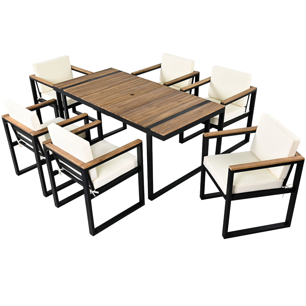 7 Pieces Dining Set Table And Chair Set With And Removable Cushions For Patio