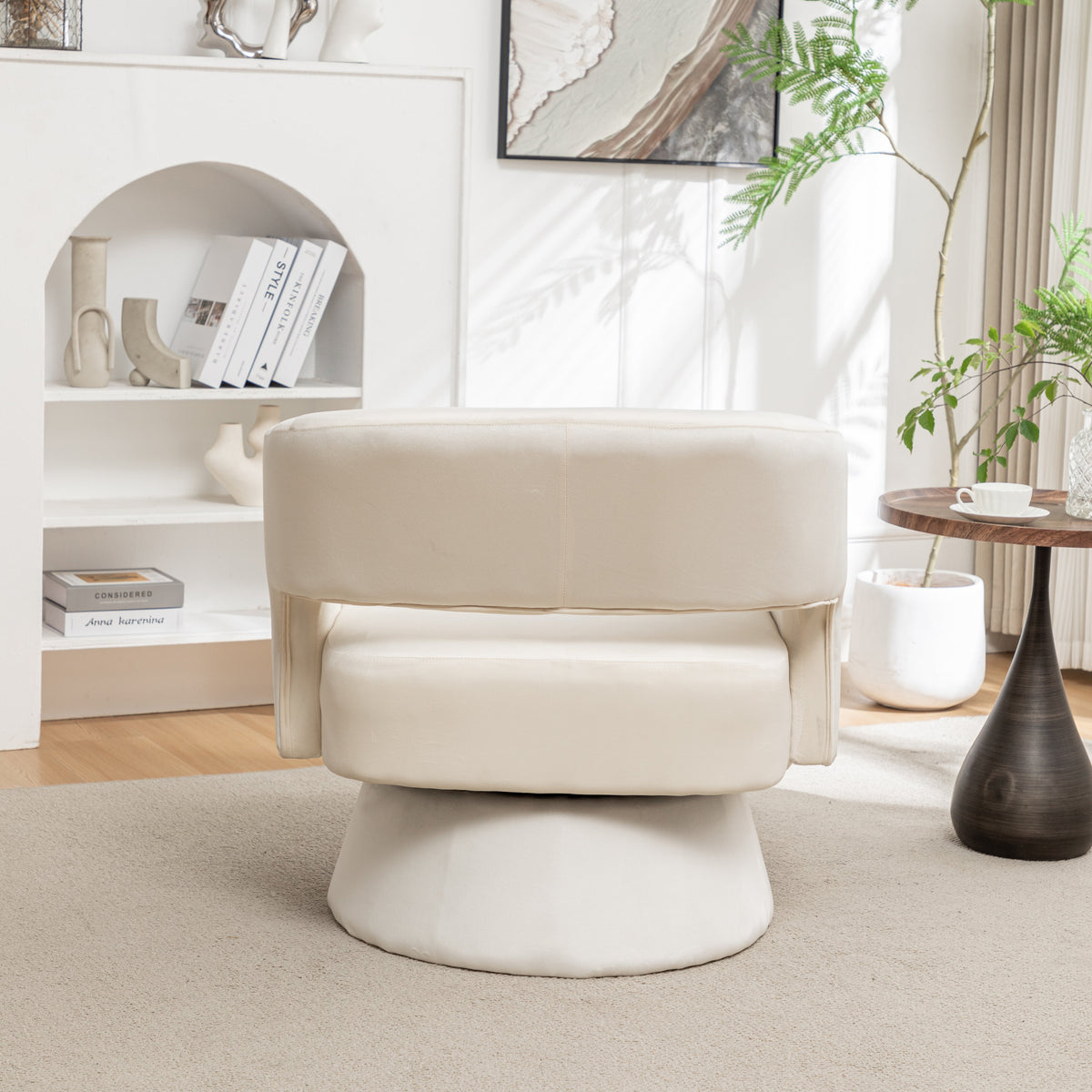 Swivel Barrel Chair, Velvet Accent Armchair 360 Degree Swivel