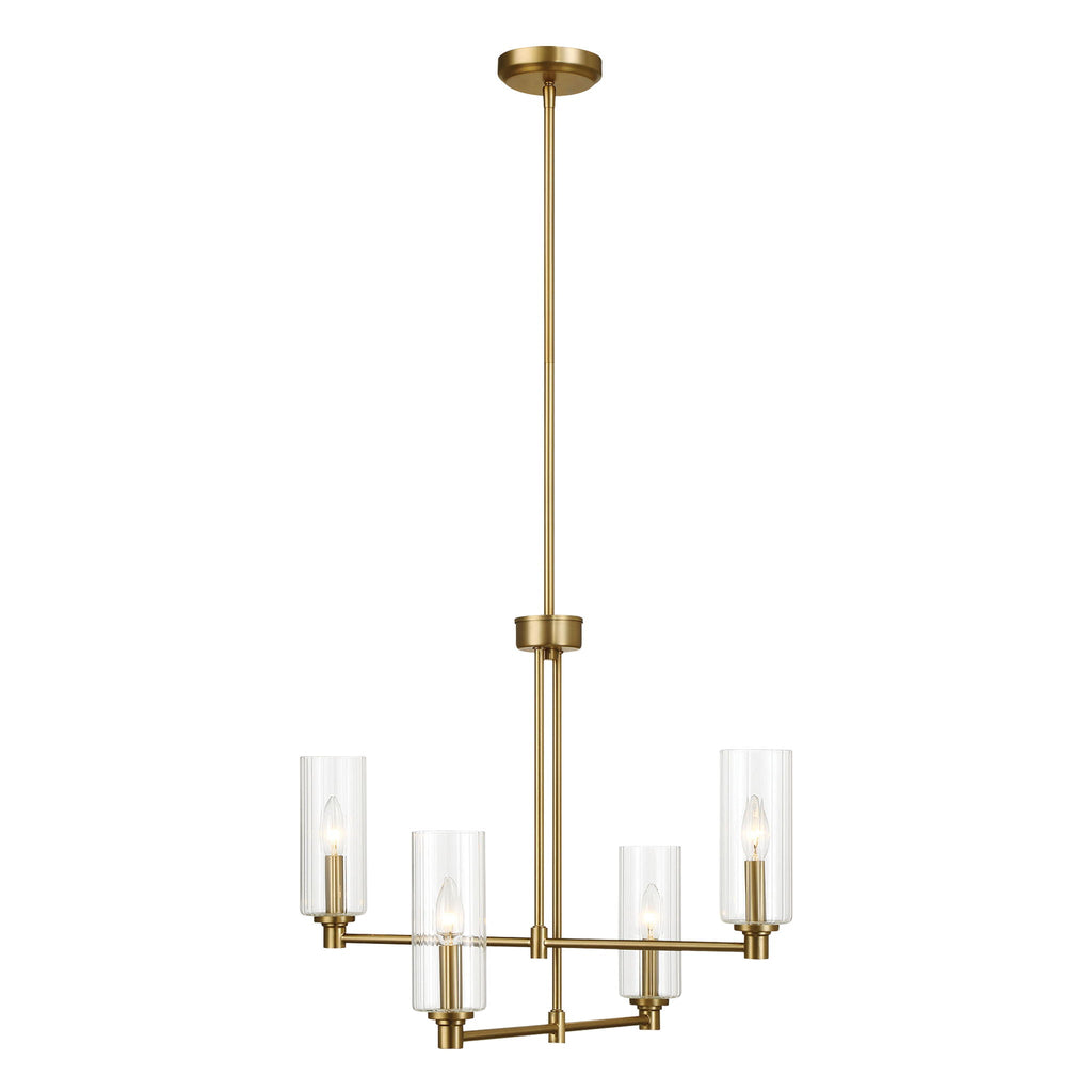 4 Lights Chandelier With Clear Ribbed Satin - Antique Brass
