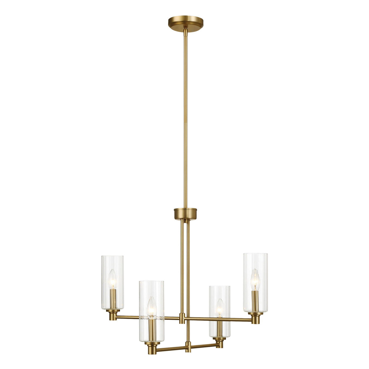 4 Lights Chandelier With Clear Ribbed Satin - Antique Brass