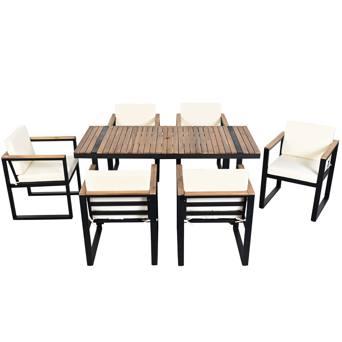 7 Pieces Dining Set Table And Chair Set With And Removable Cushions For Patio
