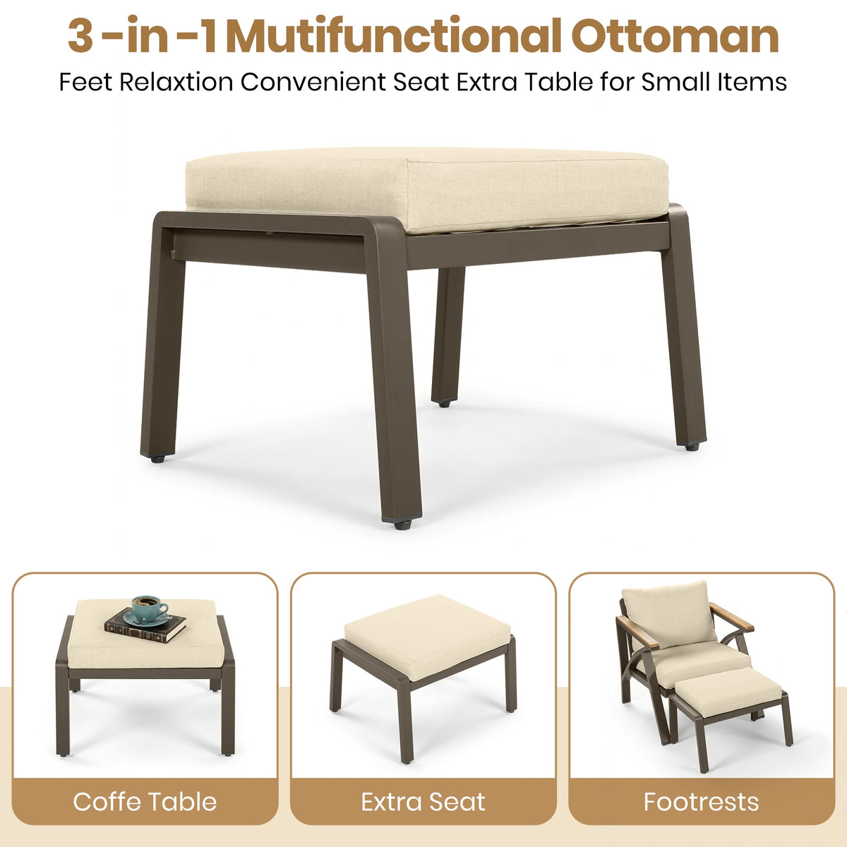6-Piece Patio Furniture Set with Steel Frame Sofa & Acacia Wood Table