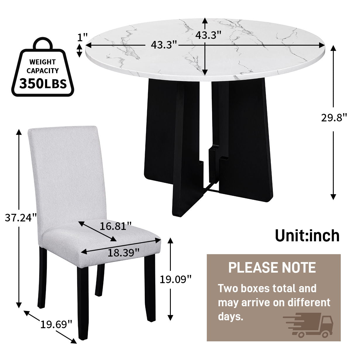 5 Piece Round Dining Table Set, Dining Table And 4 Upholstered Chairs
