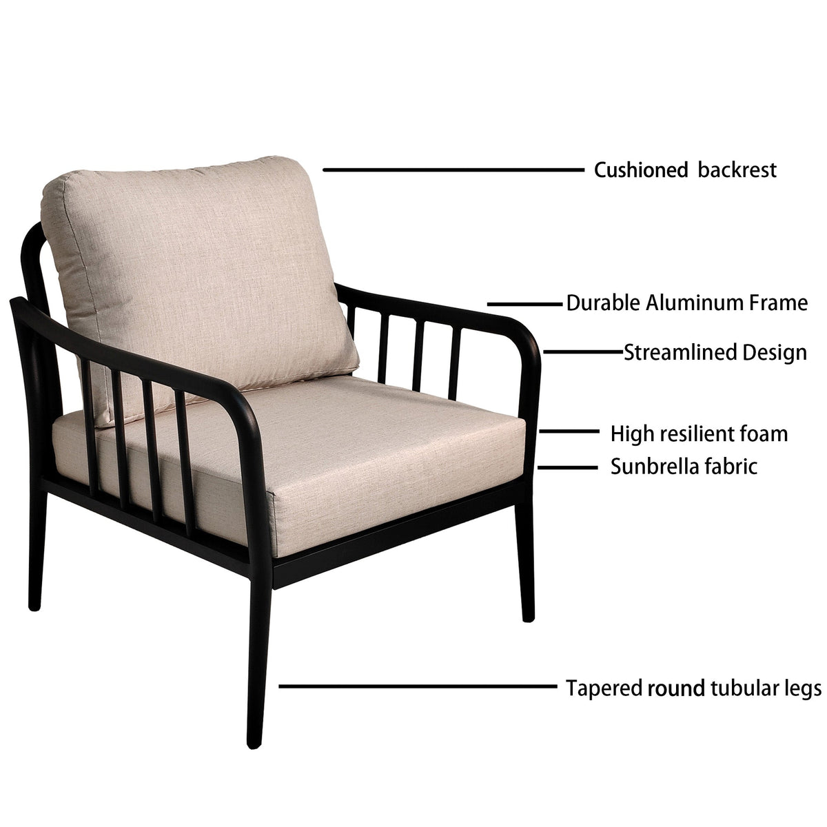 5PC Outdoor Aluminum Patio Sofa Conversation Set