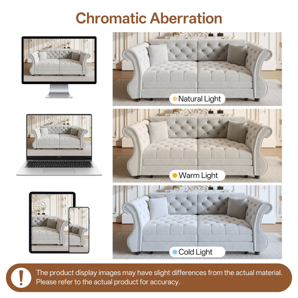 Oversized Chesterfield Pull Out Sofa Bed with Flower Tufting