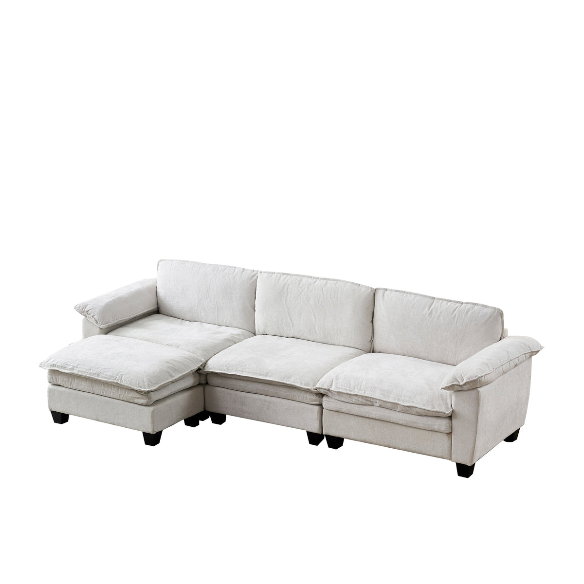 Living Room Sofa Luxury Couch with Ottoman in Soft Chenille