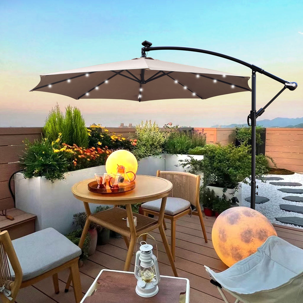 10 ft Outdoor Solar Powered LED Patio Umbrella with LED Lights - Mushroom