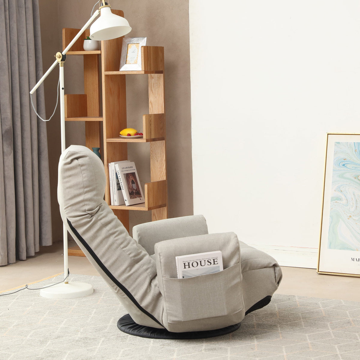 Adjustable head and waist lounge chair, 360 degree rotatable sofa chair