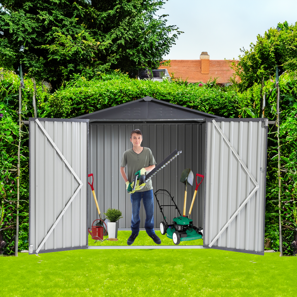 Garden Metal Storage Shed Gray White 6x4x6ft