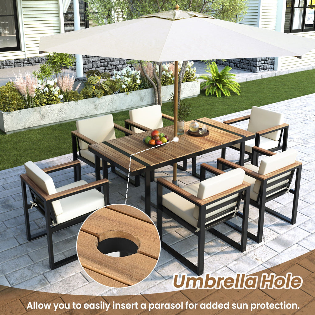 7 Pieces Dining Set Table And Chair Set With And Removable Cushions For Patio
