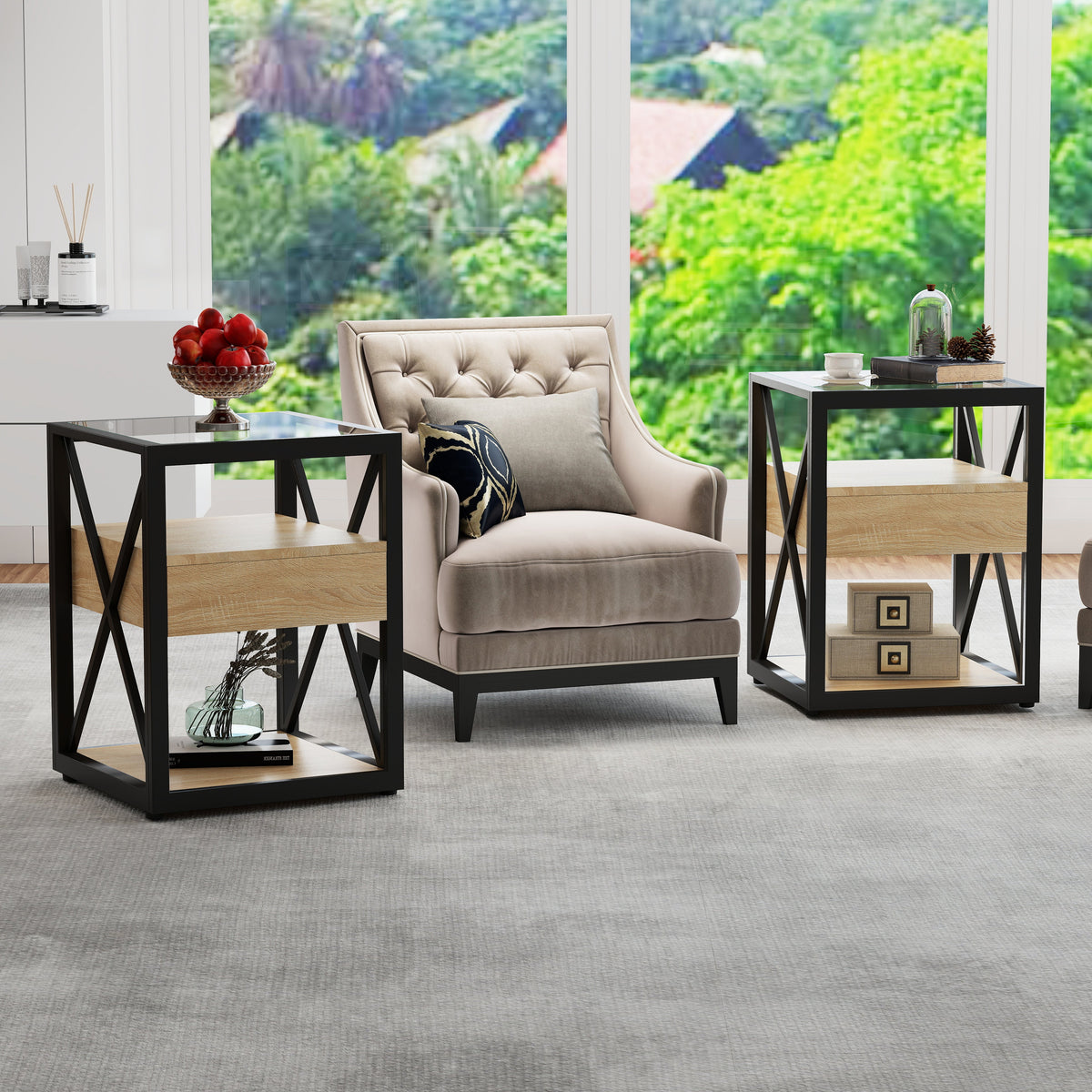 Set of 2 Modern End Table with Drawer