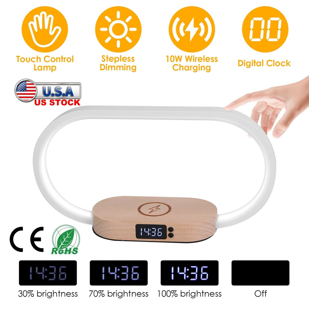 Bedside Table Lamp Touch Control Lamp with Clock