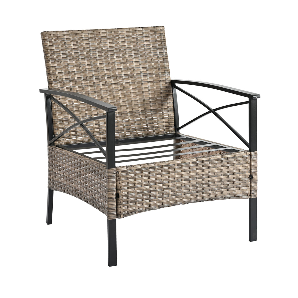 Patio Furniture, Four Set Wicker Furniture With Black Metal Table